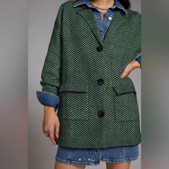 Anthropologie John + Jenn Herringbone Longline Blazer - Picture 6 of 8